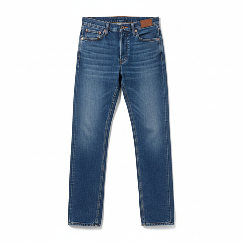 Classic blue denim trouser on white background